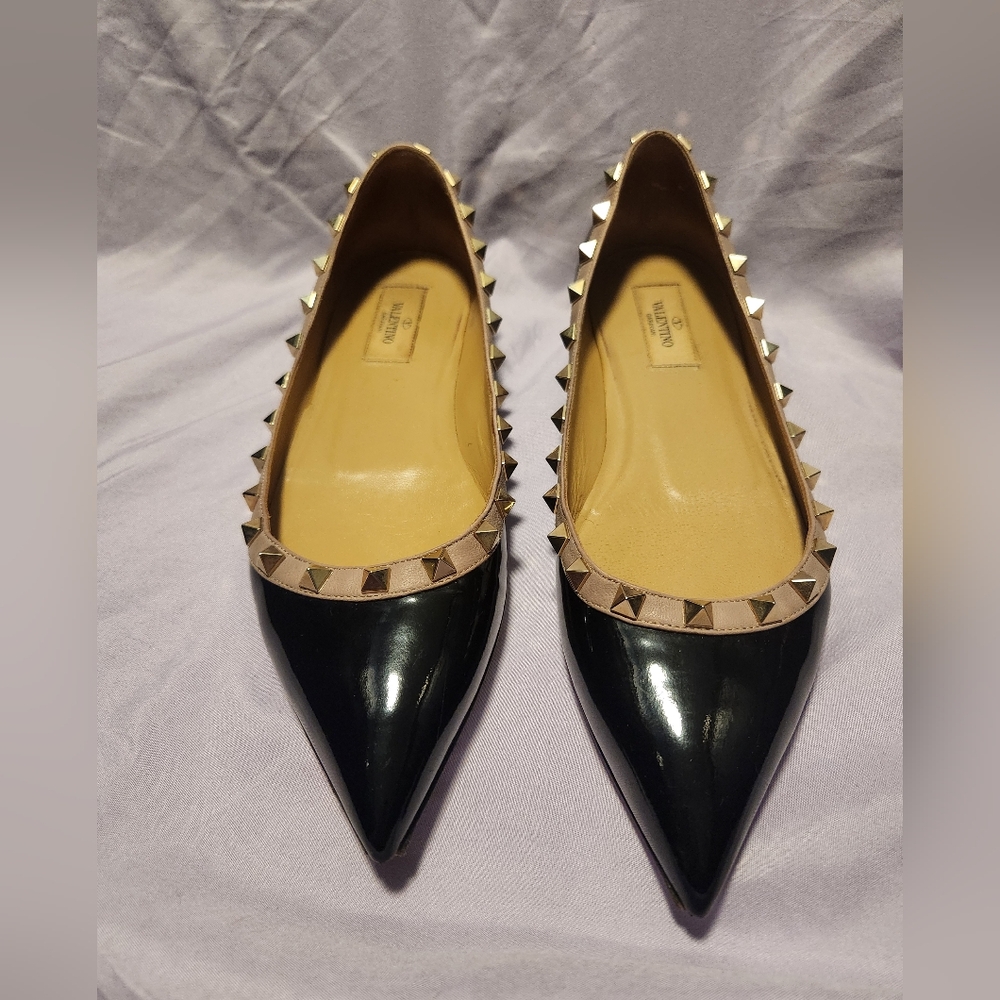 Valentino Garavani Black Studded Ballet Flats - Size 39.5